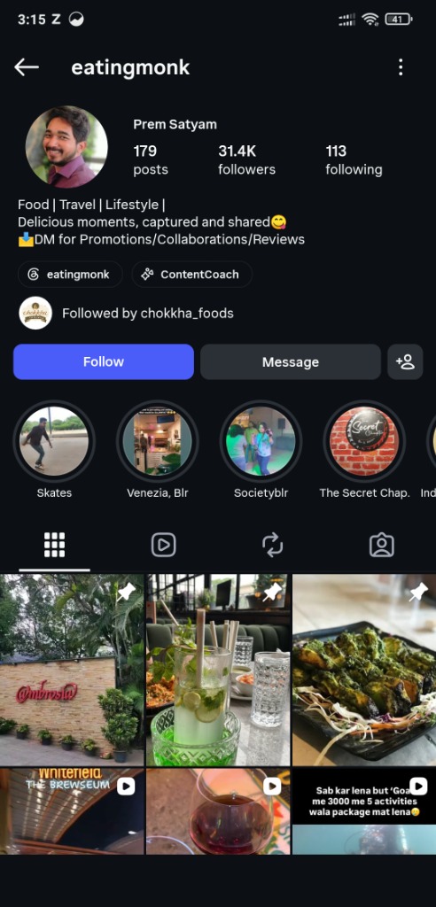 @eatingmonk Instagram profile